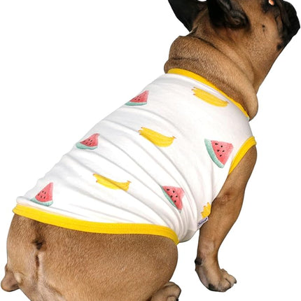 iChoue 100% Breathable Cotton English Bulldog Halloween Cartoon T Shirts Cute Clothes for Medium Large Dogs Vest Tank Tops Terrier Pitbull Watermelon Banana - XXLarge