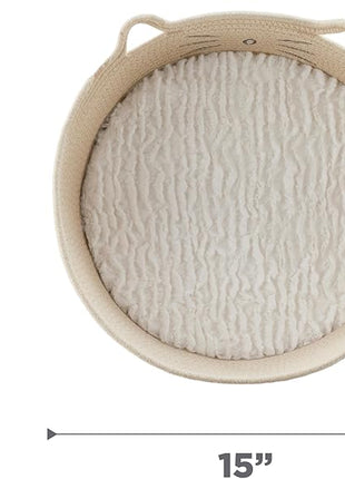 Catstages Bed & Basket Retreat 2-in-1 Cat Bed with Removable Cushion, Plush Cotton Rope, White, 15 in – Versatile Pet Bed and Toy Storage Basket