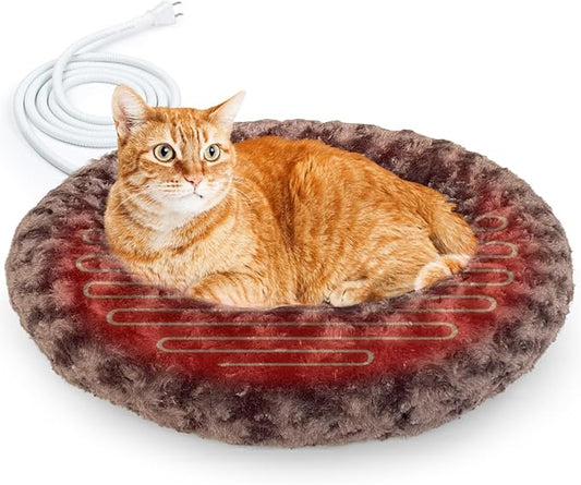 Heated Cat Beds for Indoor Cats Warming Cat Beds Super Soft Machine Washable Thermo Kitty Electric Heating Bed 19 Inches Round