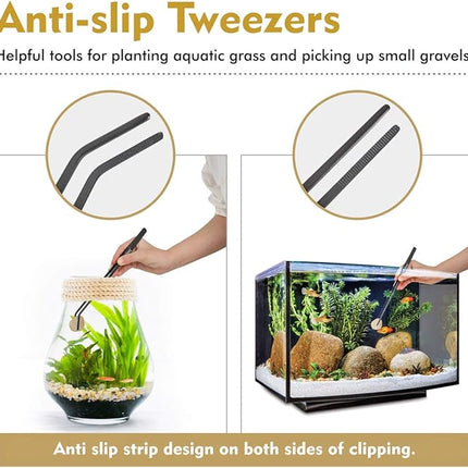 hygger Long Stainless Steel Premium Aquarium Tools, 4 PCS Aquatic Plant Tweezers Scissors Spatula Kits Comes with 1 Cleaning Cloth, for Fish Tank Starters