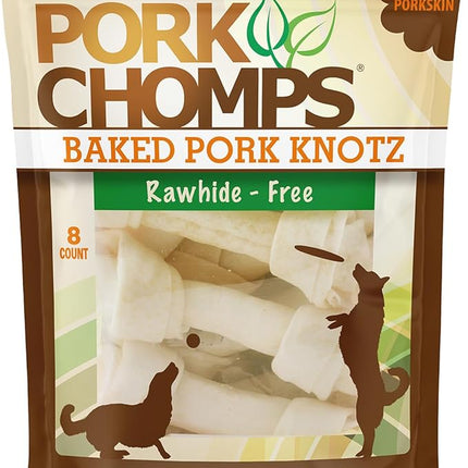 Pork Chomps Baked Pork Skin Dog Chews, 7-inch Knots, 8 Count