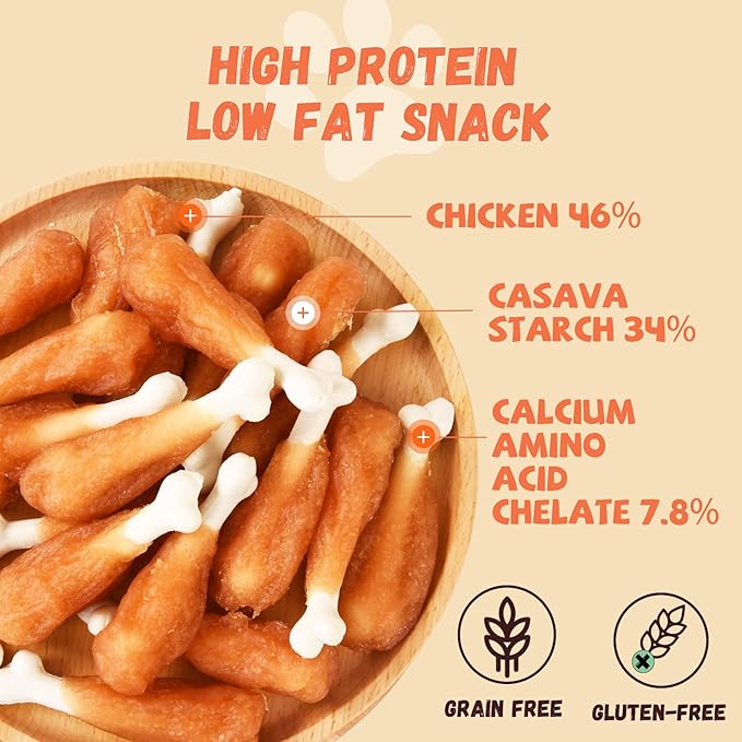 Dog Treats Chicken Wrapped Calcium Bone, Rawhide-Free Grain-Free Training Treats for Dogs Teeth Cleanning Breath Fresh Dog Chewy Snacks for Medium Large Dogs 10.6 oz, 18-19 Counts