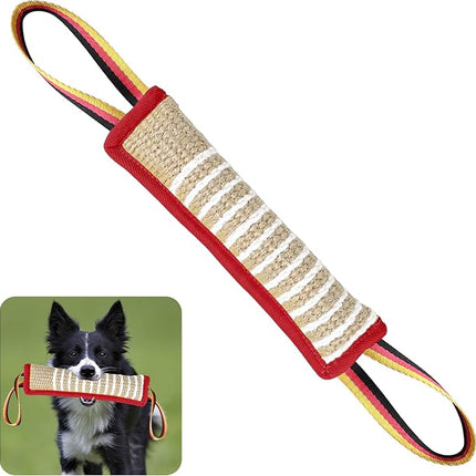 Dog Tug Toy Dog Bite Jute Pillow Pull Toy with 2 Strong Handles Perfect for Tug of War, Puppy Interactive Play, Tear Resistant Bite Training Toys for Small Medium Large Dogs (Red Flag)