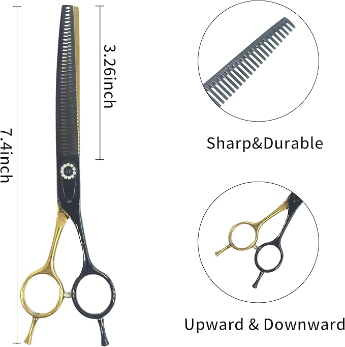 7" Curved Thinner Dog Scissor, Curved Fluffer Scissors, 43 Teeth, 50% Thinning Rate, Professional Pet Shear for Groomer, Ergonomic Dog Grooming Scissor, Dogs Shear for Grooming to remove bulk quickly