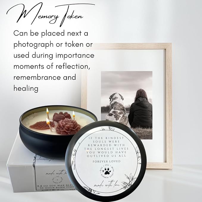 Paw Print Pet Loss Candle – Dog Memorial Gifts for Loss of Dog – Sympathy Gift and Bereavement Candle with Rose Quartz Stones, Clementine, Jasmine & Amber Musk – Rainbow Bridge Pet Remembrance Gift