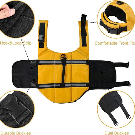 HAOCOO Dog Life Jacket Vest Saver Safety Swimsuit Preserver with Reflective Stripes/Adjustable Belt Dogs Yellow,XXS