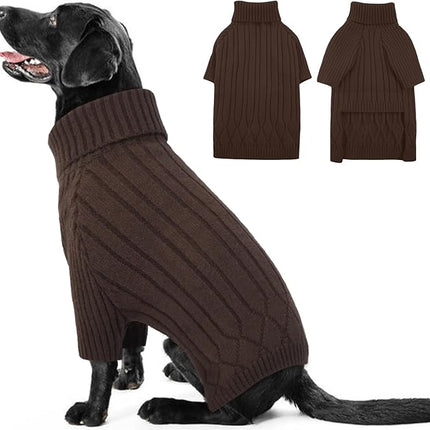 Large Breed Dog Sweater, Warm Winter Fall Turtleneck Knitwear for Girls Boys, Christmas Pet Sweatshirt Clothes Outfit for Great Dane, Doberman (Brown XXXXL)