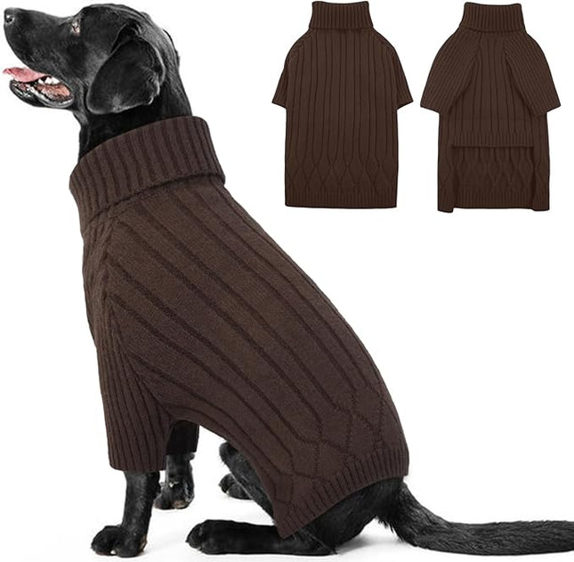 Large Breed Dog Sweater, Warm Winter Fall Turtleneck Knitwear for Girls Boys, Christmas Pet Sweatshirt Clothes Outfit for Great Dane, Doberman (Brown XXXXL)