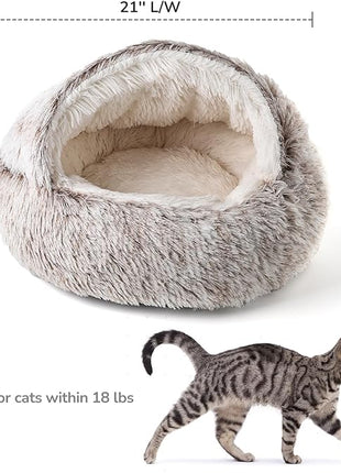 CATISM Plush Hooded Cat Bed, Calming Nest, Self-Warming Cave, Cozy Pod for Indoor Cats or Small Dogs, Removable Washable Cove With Non-Slip Bottom