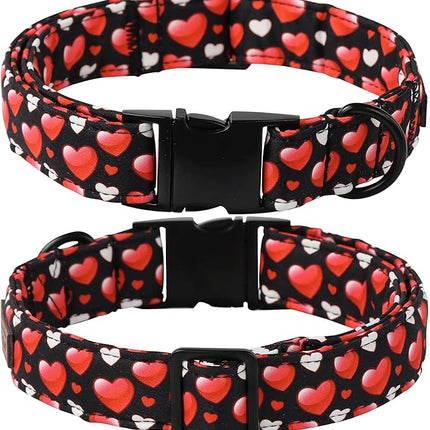 Lionet Paws Valentine's White Dog Collar, Cute Heart Black Dog Collar for Small Dogs, Adjustable Cotton Love Pet Puppy Collars for Small Dogs