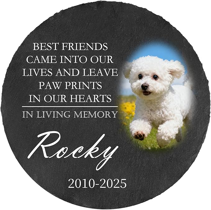 Ships Next Day Personalized Pet Memorial Stone for Loss of Dog Cat, Custom Photo Name Memory Headstone Garden Grave Marker Bereavement Sympathy Gift