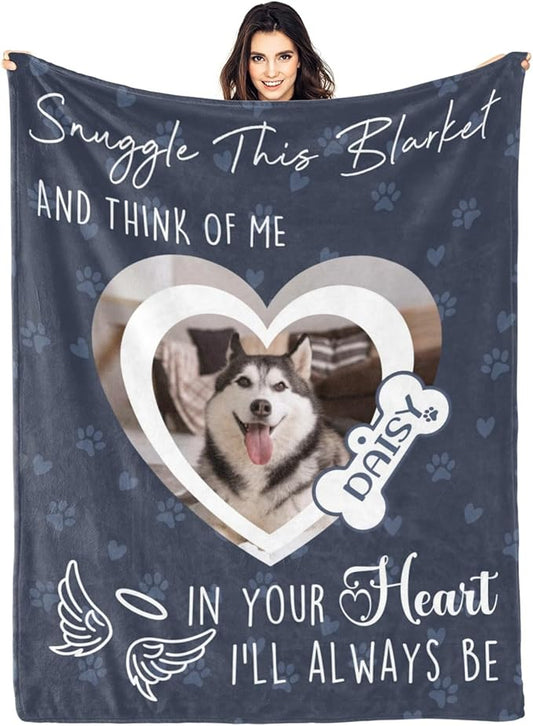 Pet Memorial Gifts for Lost of Dogs Cats, Personalized in Loving Memory Blanket with Photo, in Memory of Dog Sympathy Gift Bereavement Remembrance Passing Away Gifts, Custom Pet Picture Blanket