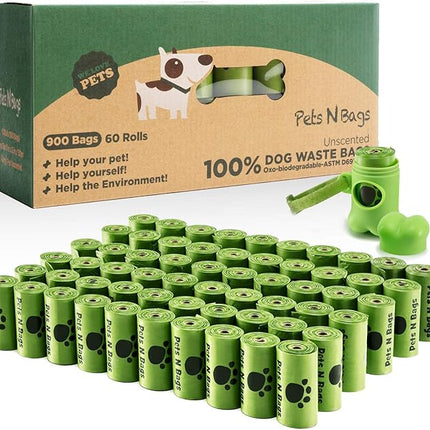 Dog Waste Poop Bags, Dog Bags for Poop, Refill Rolls (60 Rolls / 900 Count, Unscented), Includes Dispenser