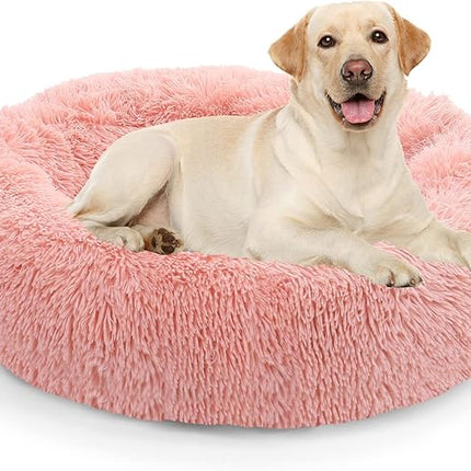 NOYAL Calming Donut Dog Bed for Small to Medium Dogs & Cats - Plush Faux Fur Anti-Anxiety Pet Bed with Machine Washable Cover & Non-Slip Base