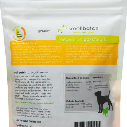 smallbatch Pets Premium Freeze-Dried Pork Heart Treats for Dogs and Cats, 3.5 oz, Made and Sourced in The USA, Single Ingredient, Humanely Raise Meat, No Preservatives or Anything Artificial