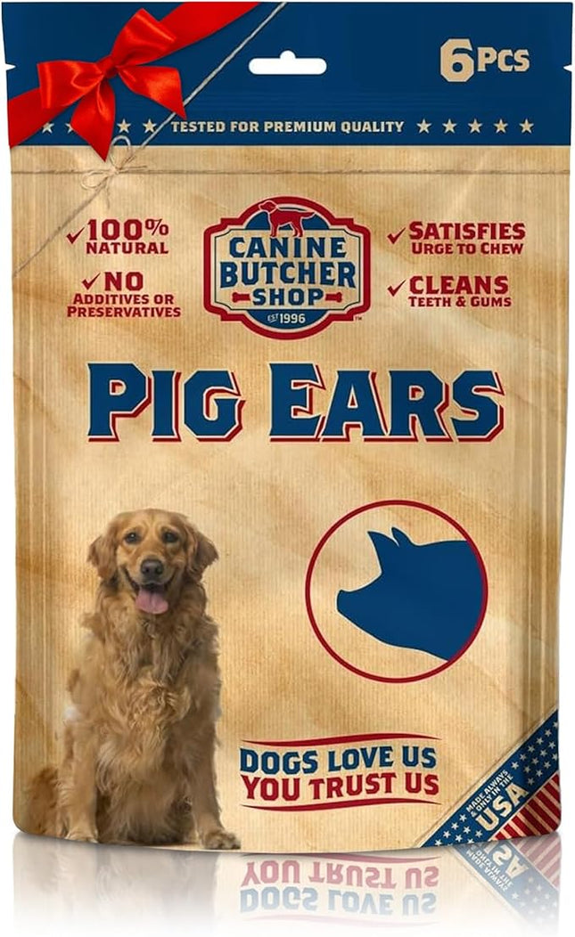 Pig Ears for Dogs Large, Sourced & Made in USA, Natural Dog Chew Treat, Large & Small Dogs, Aggressive Chewers (6-Pack)