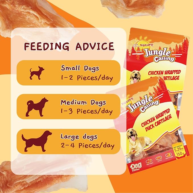 Jungle Calling Dog Treats, Chicken Jerky Dog Treats, Rawhide Free Chicken Wrapped Bones Training Chews, Made with Real Meat and Duck Cartilage Chewy Snacks