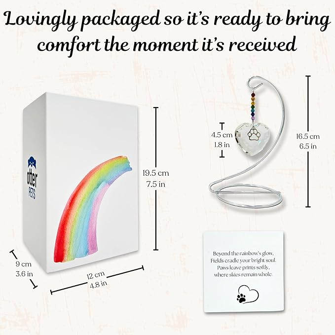 Dog Memorial Gifts for Loss of Dog, Rainbow Bridge Crystal Heart and Paw Suncatcher, Pet Memorial Gifts for Dogs, Pet Loss Sympathy Gift, Dog Remembrance Gift