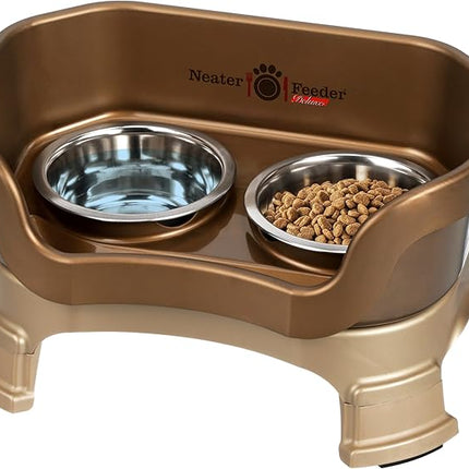 Neater Feeder Deluxe Mess Proof Cat Bowls Elevated for All Breeds – Made in USA – No Spill Raised Cat Bowls for Indoor Cats w/Leg Extensions – Stainless Steel Cat Food and Water Bowl Set - Bronze