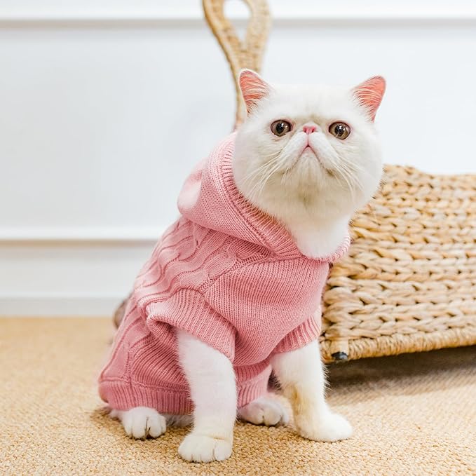 PUPTECK Winter Dog Cat Sweater Coat - Soft Cold Weather Clothes Knitwear for Kitties & Small Dogs Indoor Outdoor Walking Warm, Knitted Classic for Doggies Kitties Girls Boys, Pink S