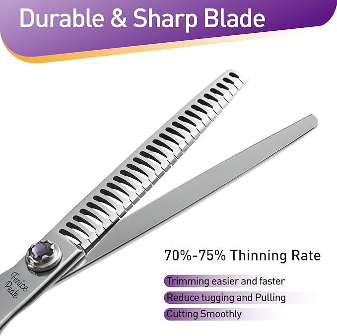 Fenice Peak 7 inch Dog Grooming Scissors Set 4PCS Straight Curved Thinner Chunker Professional Dog Shears Made of Japanese 440C Stainless Steel with Jewelled Screw Durable and Sharp
