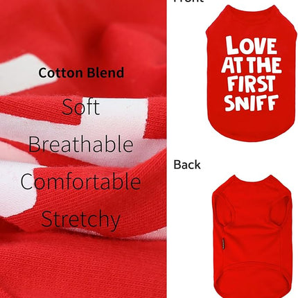 Fitwarm Love at The First Sniff Shirt, Valentines Outfit, Summer Clothes for Small Dogs Boy Girl, Funny Tshirt, Lightweight Breathable Cotton, Pet Cat Outfit, Red, XXL