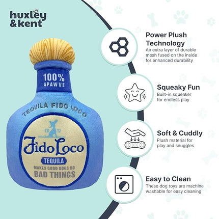 Huxley & Kent Funny Dog Toy w/Squeaker – Power Plush Squeaky Dog Toys for Small, Medium & Large Dogs – Soft Stuffed Animal for Indoor Play & Fetch - Fido Loco, Small