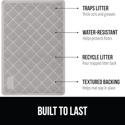GORILLA GRIP Cat Litter Box Mat, 35x23, Water Resistant, US Designed Kitty Litter Trapping Mats, Easy to Clean, Scatter Control, Less Mess and Clean Floors, Kitten Supplies for Indoor Cats, Light Gray