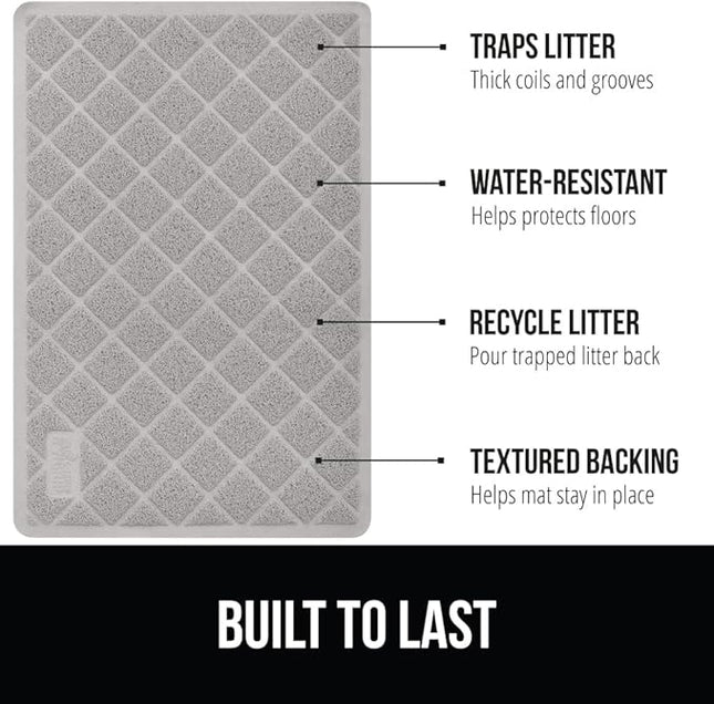 GORILLA GRIP Cat Litter Box Mat, 47x35, Water Resistant, US Designed Kitty Litter Trapping Mats, Easy to Clean, Scatter Control, Less Mess and Clean Floors, Kitten Supplies for Indoor Cats, Light Gray
