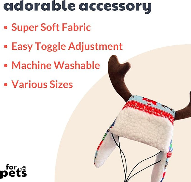 Huxley & Kent Pet Hat | Ugly Sweater Antler (Large) |Fun Christmas Holiday Hat for Dogs/Cats | Cute, Comfortable and Fun | SnugFit Strings for Best Fit