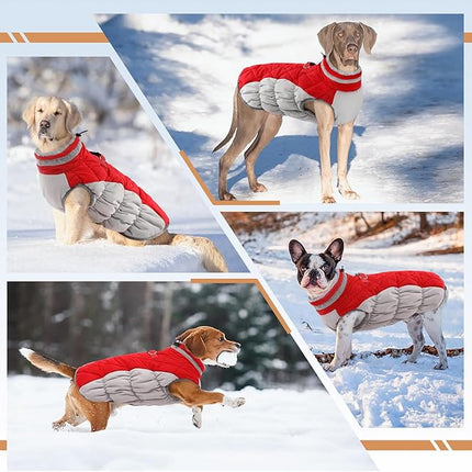 Large Dog Coat, XXLarge Dog Winter Coat, Waterproof Pet Jacket with Back Zipper,Extra Large Pet Coats, Warm Fleece Jacket with D-Ring, Windproof Winter Clothes Golden Retriever,Red,XXL