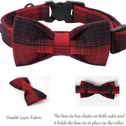 Lionet Paws Gird Dog Collar with Plastic Buckle, Cotton Fall Winter Bowtie Collar, Light Adjustable Collars for Small Medium Large Dogs