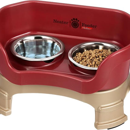 Neater Feeder Deluxe Mess Proof Cat Bowls Elevated for All Breeds – Made in USA – No Spill Raised Cat Bowls for Indoor Cats w/Leg Extensions – Stainless Steel Cat Food and Water Bowl Set - Red