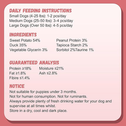 Duck Double Purple Sweet Potato Wraps Dog Treats, Healthy Low Fat Dog Jerky High Protein for Training Treats Snacks, Chewy for Small Medium Large Dogs 12-15 Counts