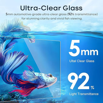 5 Gallon Small Aquarium Set Glass Fish Tank 6 Gallon, Starter Kit with Heater Water Pump Cleaning System Filter Bright Light Rocks Gravel Cleaning Tool, Leak-Proof Clear Rimless Betta Plants