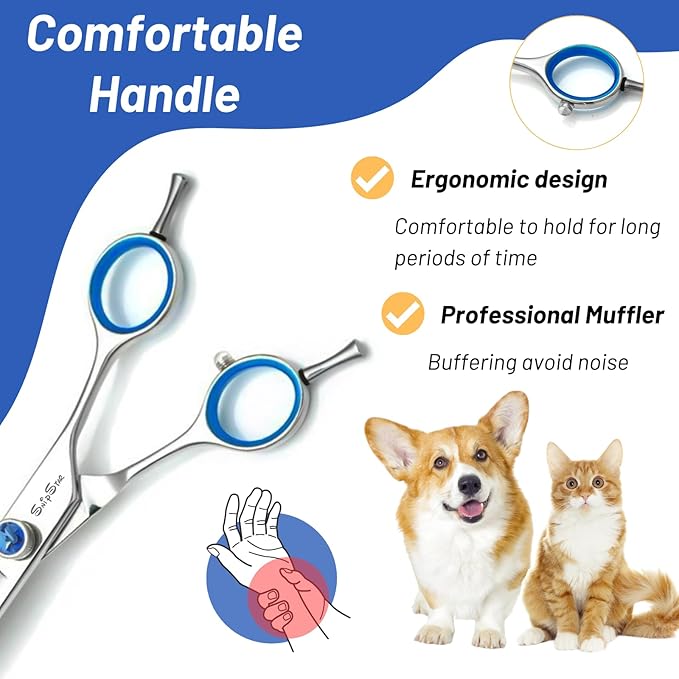 8inch Curved Dog Grooming Scissors Professional, Japanese VG10 Steel Sharp Pet Shears, with CNC Screw & Ergonomic Handle, 30 Degree Bend Cat Dog Trimming Scissors for Grooming Face and Paws Groomers