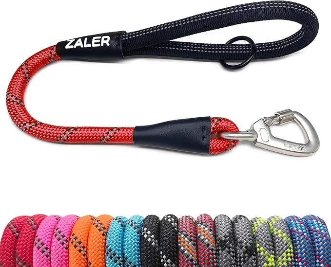 ZALER Short Dog Leash, 26 Inches Rope Traffic Leashes for Dogs, Reflective Dog Lead with O-Ring, Heavy Duty Pet Leash for Large and Medium Dogs (26'' Red)