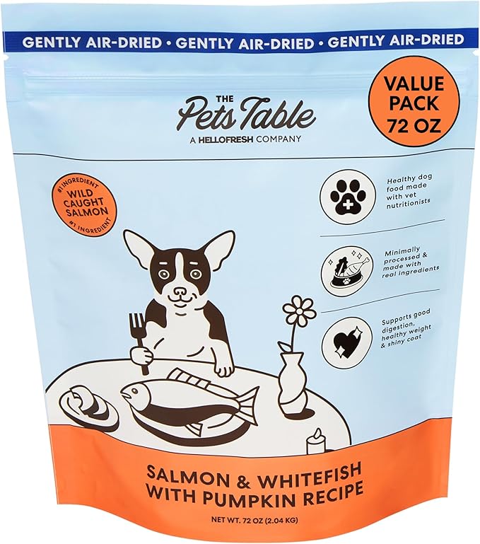 The Pets Table Air Dried Grain Free Dog Food for Dogs Large, Medium and Small | Puppy Dog Food, Adult Dog Food, Senior Dog Food | Salmon & Whitefish with Pumpkin 4.5 lbs / 72 oz Bag