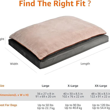 Amazon Basics Dog Bed with Cooling Gel Memory Foam, Pressure-Relief Support for Dogs up to 50lbs, Non-Slip Bottom, Machine Washable Cover, Large Sized (36" x 27"), Grey