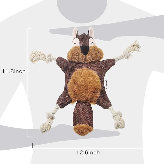 Vitscan Crinkle Dog Toy, No Stuffing Puppy Toys, Cotton Rope Limbs Stuffless Dog Toy with Squeaker, Plush Body Parts Squirrel Dog Squeaky Toys for Small Dog Chew Toys