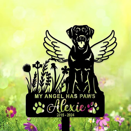 Personalized Dog Memorial Grave Marker, Custom Pet's Name Cemetery Decorations for Funerary, Metal Dog Burial Garden Stake, Outdoor Sympathy Angel Handstone Stake Plaque Gift for Loss