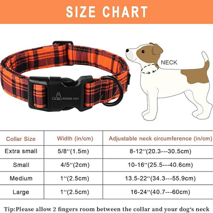 ARING PET Halloween Dog Collar-Cute Fall Dog Collar for Small Dogs, Cotton Halloween Orange Grid Dog Collars for Small Medium Large Female and Male Dogs
