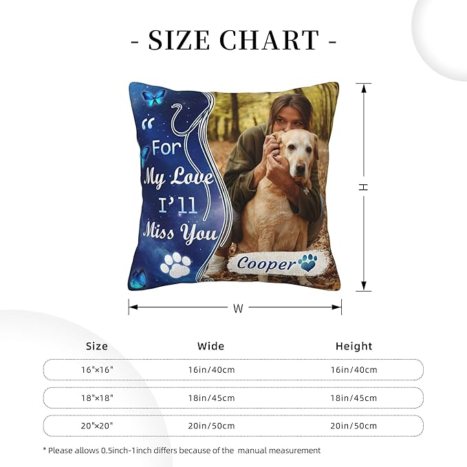 Funnylife Personalized Pet Memorial Throw Pillow with Photo Pet Memorial Gifts for Dogs Cats Loss of Dog Sympathy Gift Dog Bereavement Remembrance Picture Pillow