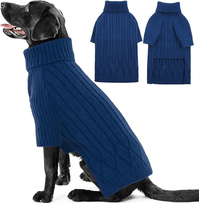 Large Breed Dog Sweaters, Warm Winter Fall Dog Sweaters for Dog Girls Boys, Turtleneck Dog Knitwear,Doggie Christmas Sweater, Pet Sweatshirt Clothes Outfit Knit Great Dane,Doberman (Blue XXXXL)