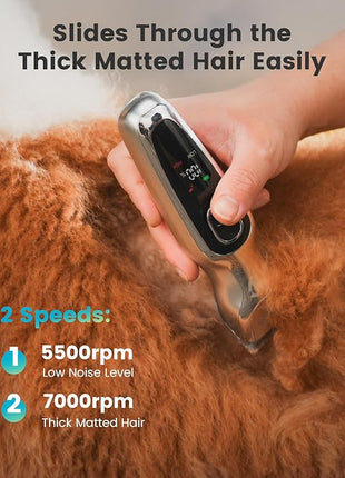 oneisall Dog Clippers for Grooming Thick Hair, Low Noise Cordless Dog Shavers, 2-Speed Pet Hair Trimmer Grooming Kit for Home Groomer