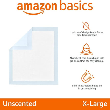 Amazon Basics Puppy Pads with Quick-Dry 5-Layer Leak-Proof Design for Potty Training, X-Large Size 28 x 34 Inch, Pack of 40, Blue & White