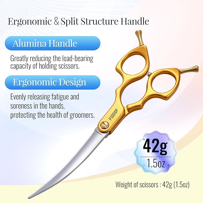 Professional Curved Dog Grooming Scissors with Sharper Self Grinding lightweight and finely trimmed split structure 6.5'' Japan VG10 63HRC for small dogs cat pet(Gold)