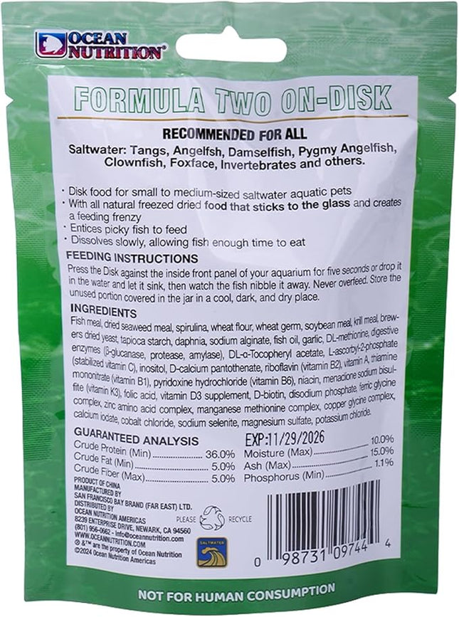 Ocean Nutrition Fish Food Formula Two On-Disk - All-Natural Fish Food for Saltwater Omnivore, Tangs, Angels, Clownfish, Pygmy Angelfish, High Protein (36%), 2.1 oz (60 g), Large Size