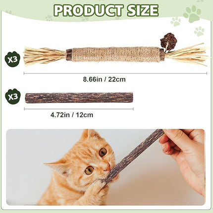 6 Pack Silvervine Sticks Cat Toy, Natural Chew Stick for Dental Care Teeth Cleaning,Matatabi Cat nip Treat Toys for Indoor Cats& Kittens