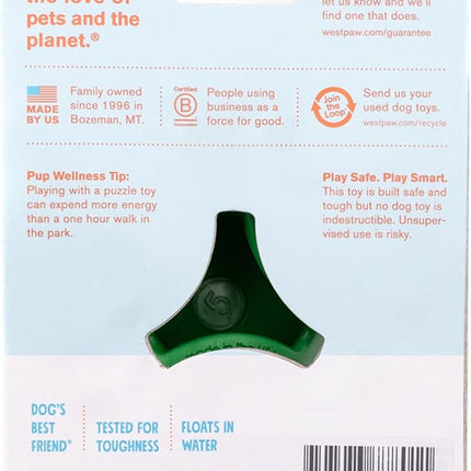 WEST PAW Tux Durable Dog Chew Toy and Treat Dispenser for Strong Chewers and Short Snouted Dog- Tough Interactive Design for Enrichment Training and Play - Made in USA Dishwasher Safe - Clover Green